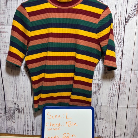 Madewell Ribbed Rainbow Stripe Mock Neck Top Size L - Picture 7 of 8